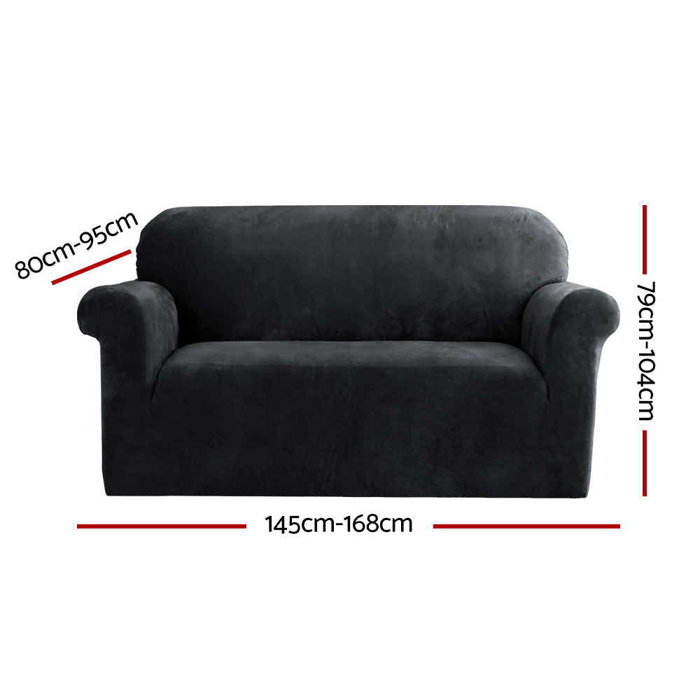 DS NA Artiss Velvet Sofa Cover Plush Couch Cover Lounge Slipcover 2 Seater Black