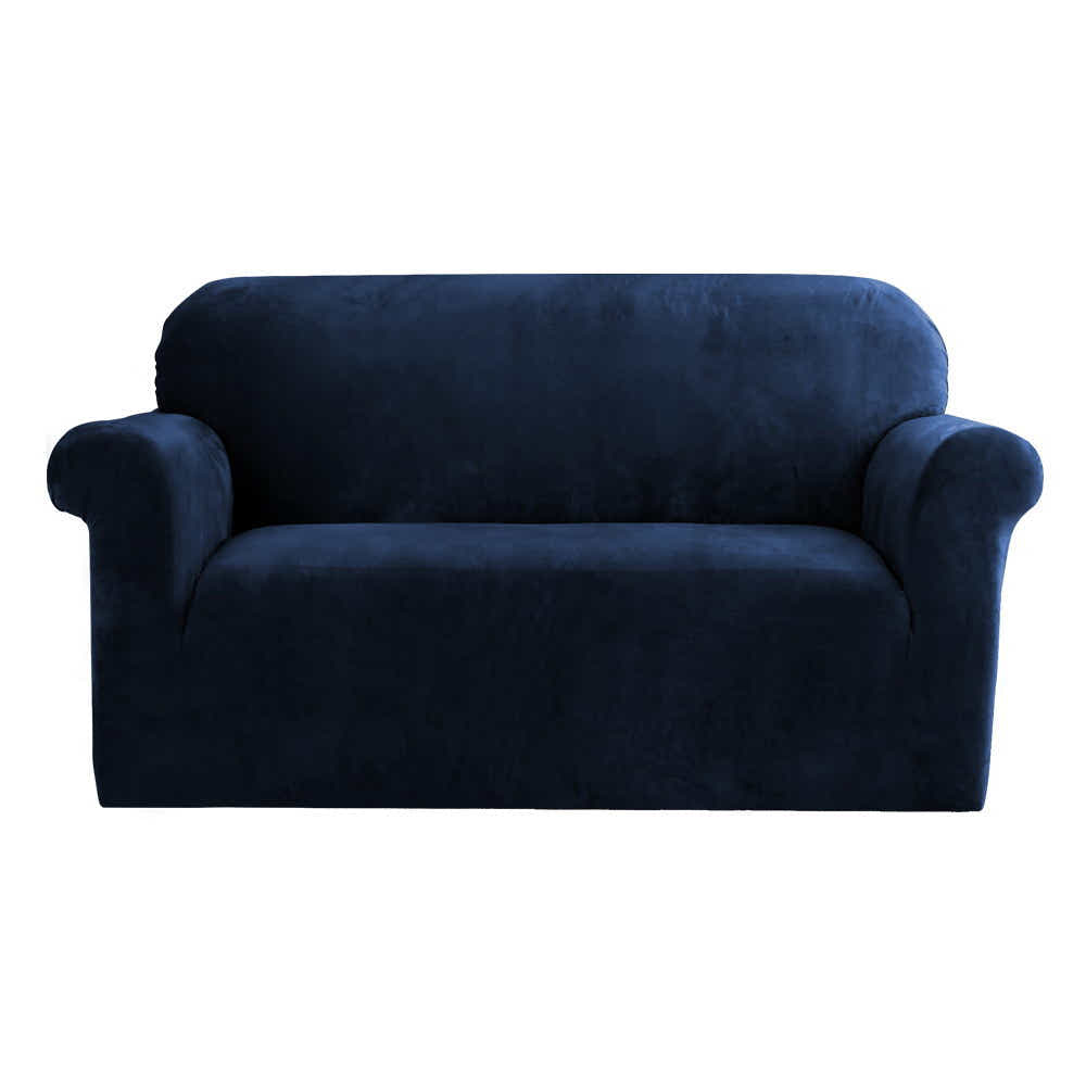 DS NA Artiss Velvet Sofa Cover Plush Couch Cover Lounge 2 Seater Sapphire