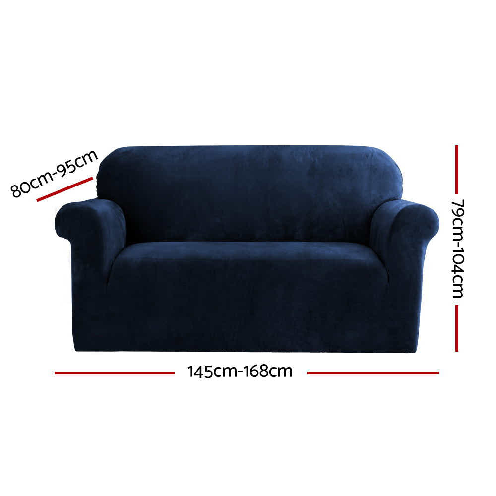 DS NA Artiss Velvet Sofa Cover Plush Couch Cover Lounge 2 Seater Sapphire