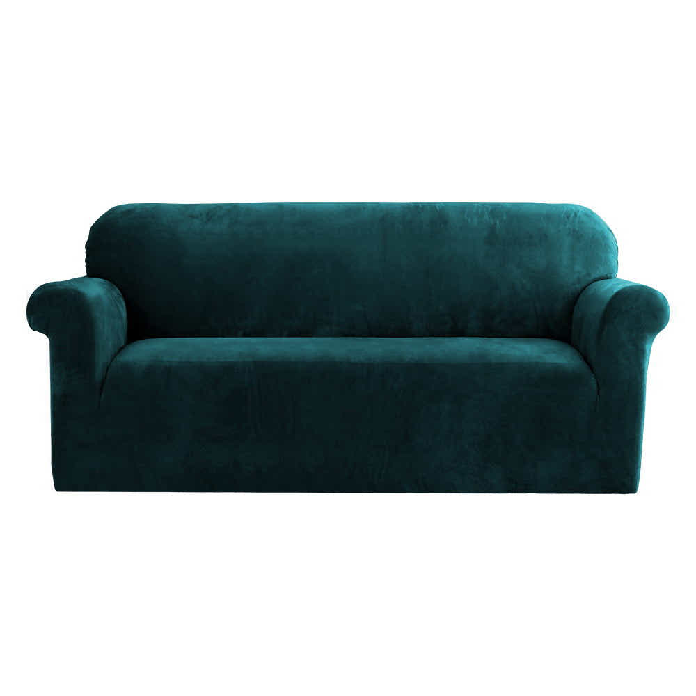 DS NA Artiss Velvet Sofa Cover Plush Couch Cover Lounge 3 Seater Agate Green