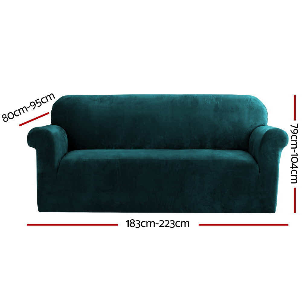 DS NA Artiss Velvet Sofa Cover Plush Couch Cover Lounge 3 Seater Agate Green
