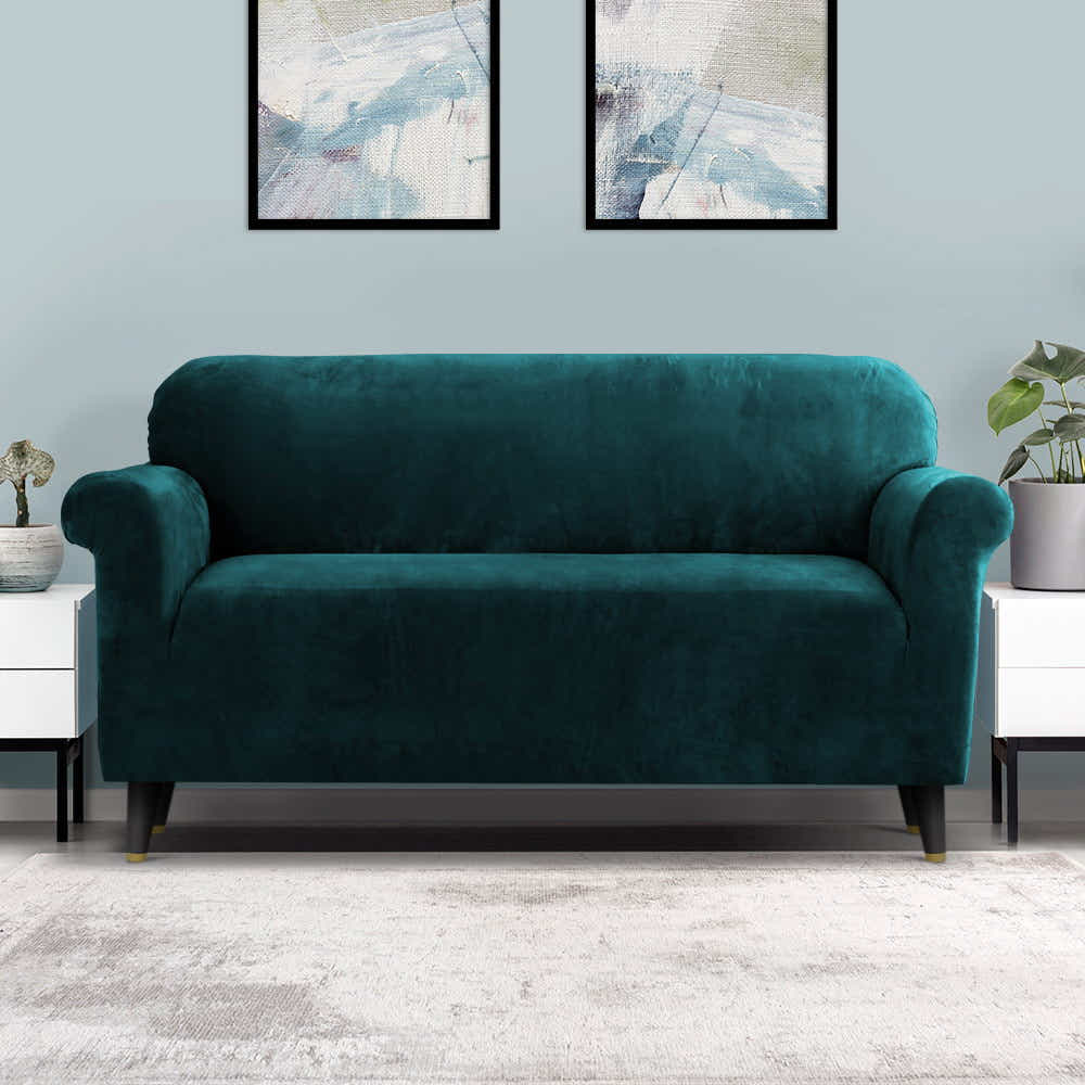 DS NA Artiss Velvet Sofa Cover Plush Couch Cover Lounge 3 Seater Agate Green