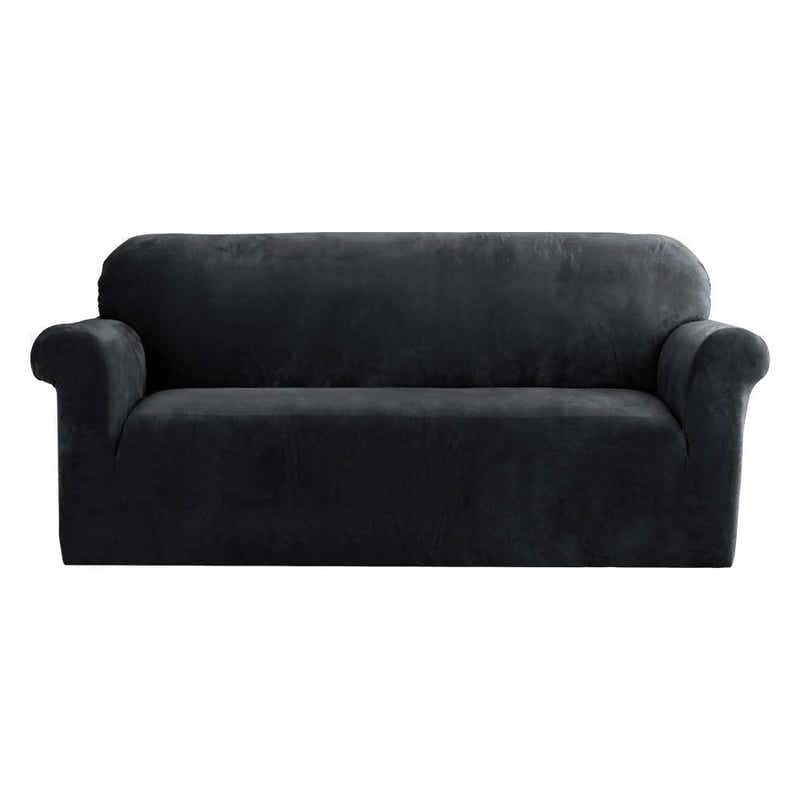 DS NA Artiss Velvet Sofa Cover Plush Couch Cover Lounge Slipcover 3 Seater Black