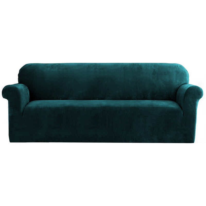 DS NA Velvet Sofa Cover Plush Couch Cover Lounge Slipcover 4 Seater Agate Green