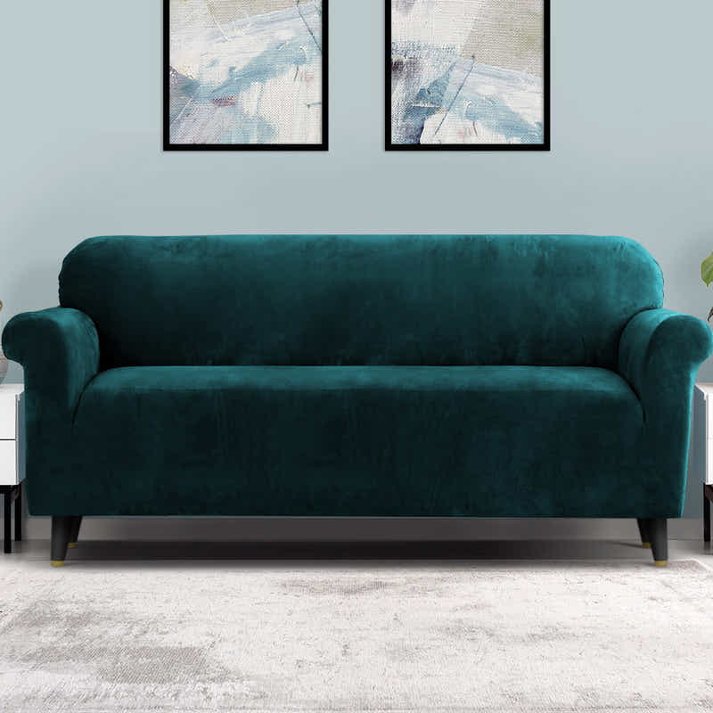 DS NA Velvet Sofa Cover Plush Couch Cover Lounge Slipcover 4 Seater Agate Green
