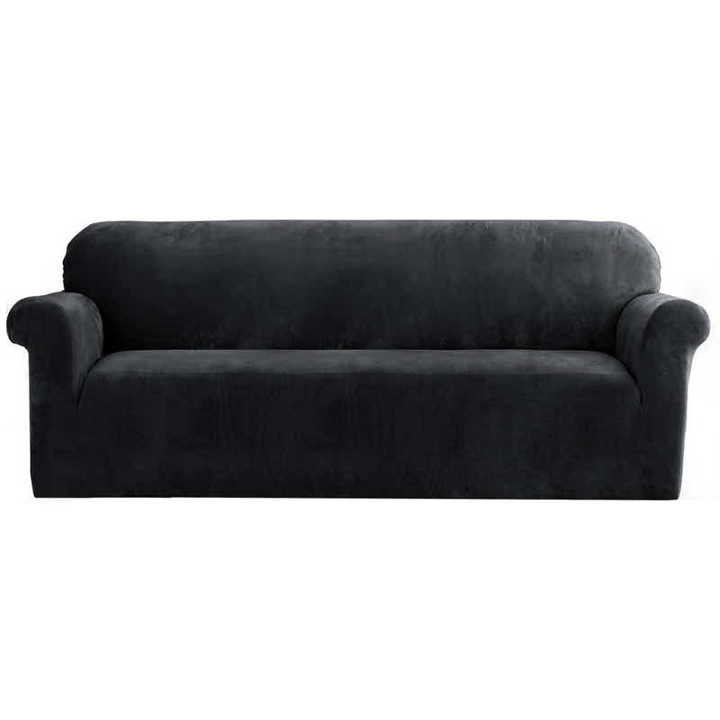 DS NA Artiss Velvet Sofa Cover Plush Couch Cover Lounge Slipcover 4 Seater Black
