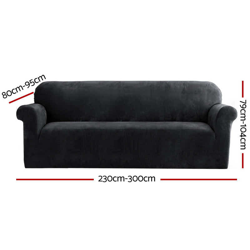 DS NA Artiss Velvet Sofa Cover Plush Couch Cover Lounge Slipcover 4 Seater Black