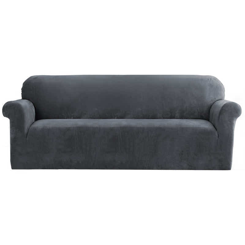 DS NA Artiss Velvet Sofa Cover Plush Couch Cover Lounge Slipcover 4 Seater Grey
