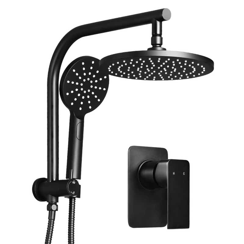 DS NA WELS 9'' Rain Shower Head Mixer Round Handheld High Pressure Wall Black