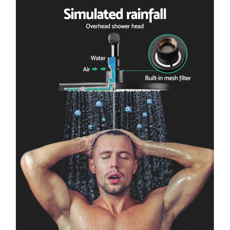 DS NA WELS 9'' Rain Shower Head Mixer Round Handheld High Pressure Wall Black
