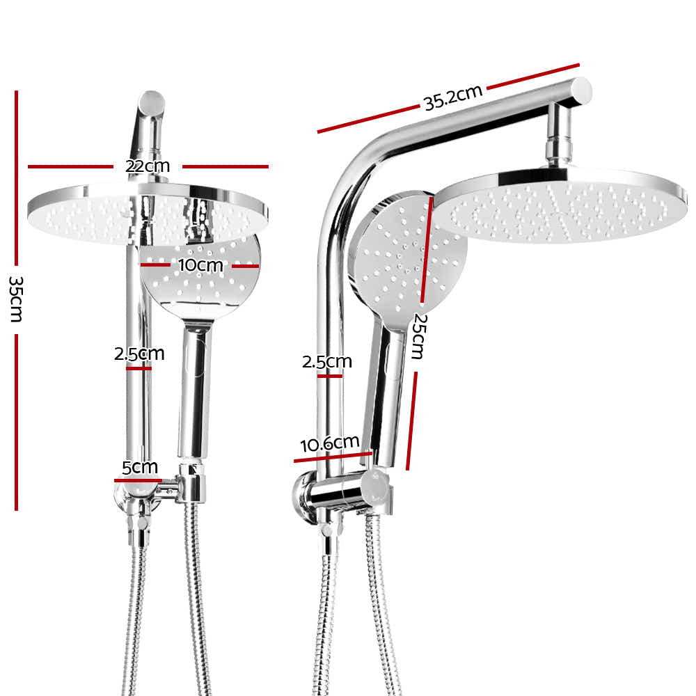 DS NA WELS 9'' Rain Shower Head Set Round Handheld High Pressure Wall Chrome