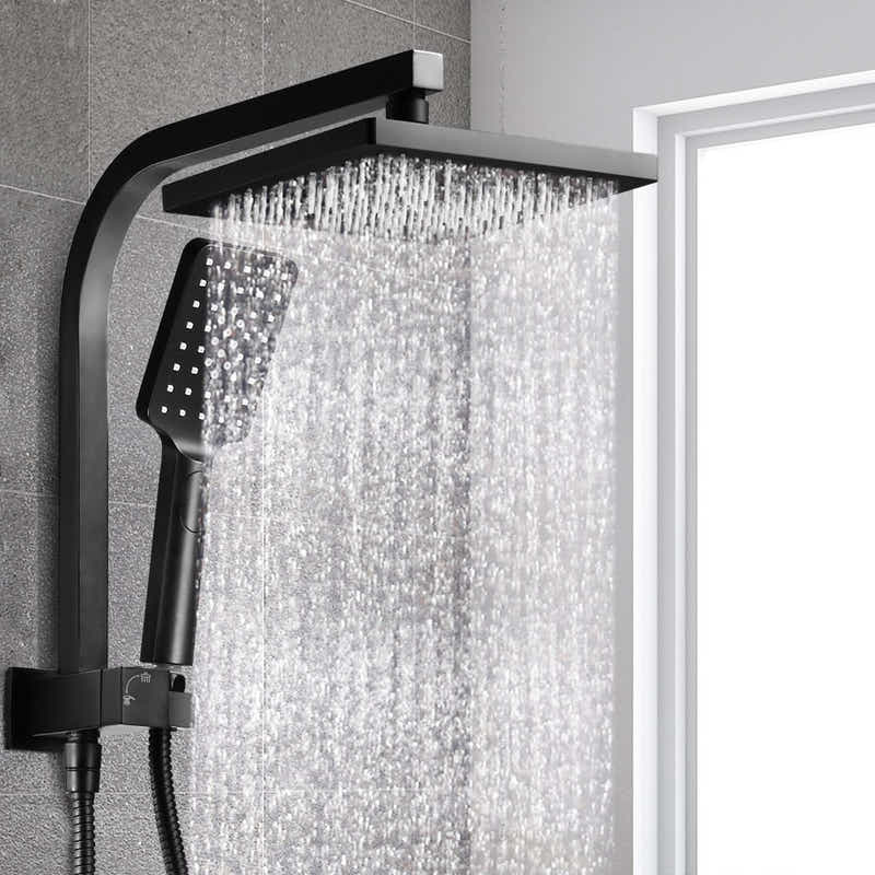 DS NA WELS 8'' Rain Shower Head Set Square Handheld High Pressure Wall Black