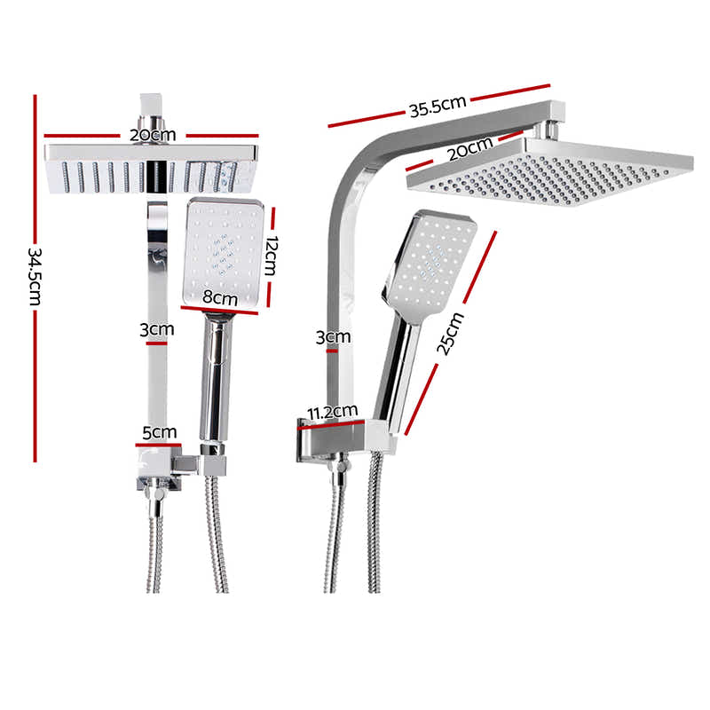 DS NA WELS 8'' Rain Shower Head Set Square Handheld High Pressure Wall Chrome