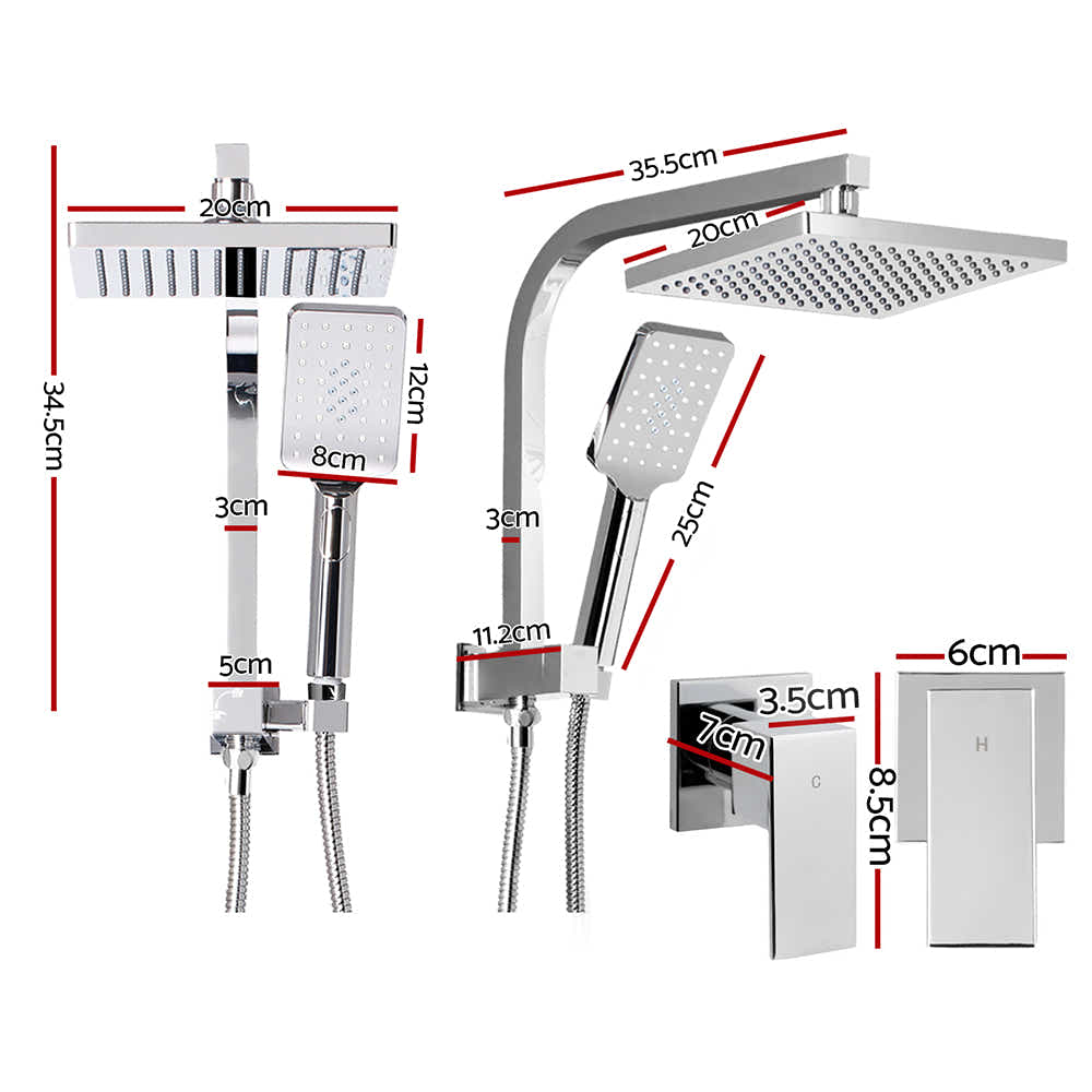 DS NA WELS 8'' Rain Shower Head Taps Square Handheld High Pressure Wall Chrome