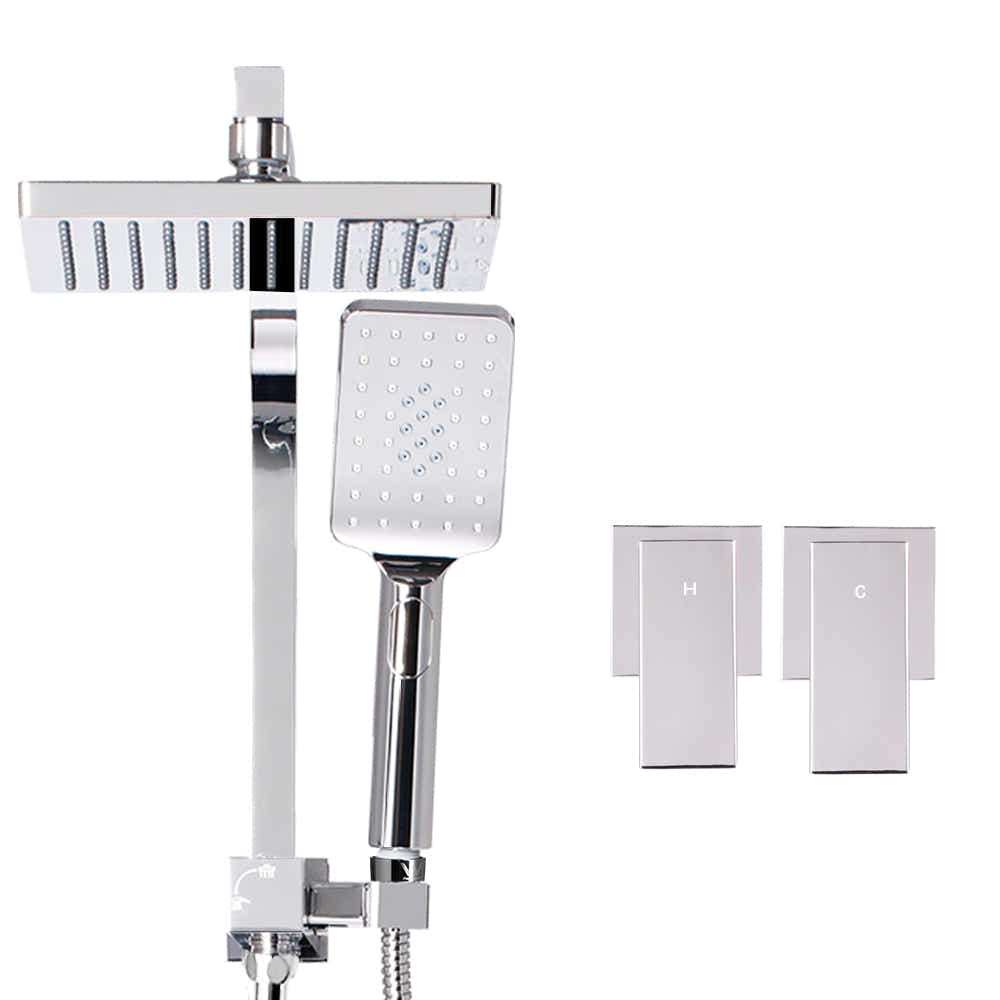 DS NA WELS 8'' Rain Shower Head Taps Square Handheld High Pressure Wall Chrome
