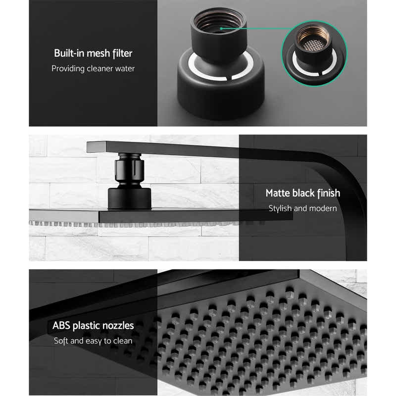 DS NA WElS 8'' Rain Shower Head Taps Square High Pressure Wall Arm DIY Black