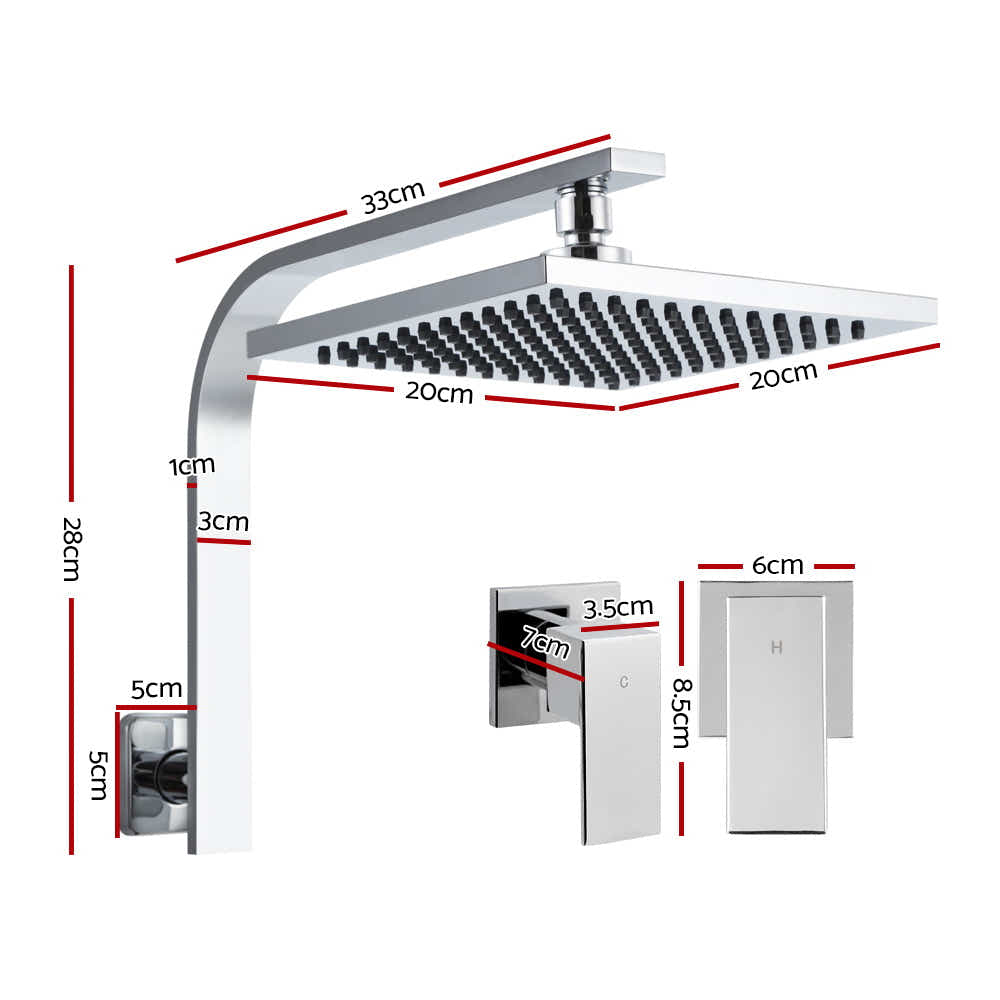 DS NA WElS 8'' Rain Shower Head Taps Square High Pressure Wall Arm DIY Chrome