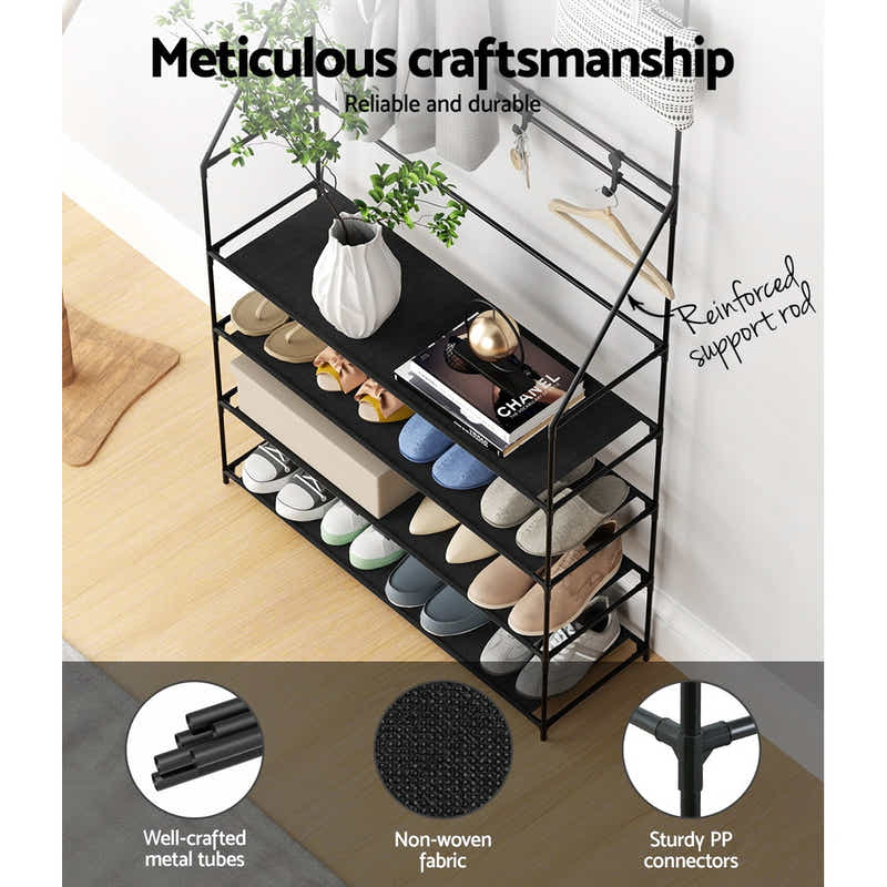 DS NA Shoe Rack Coat Hat Stand Hallway Shoes Storage Tree Metal Shelves Black