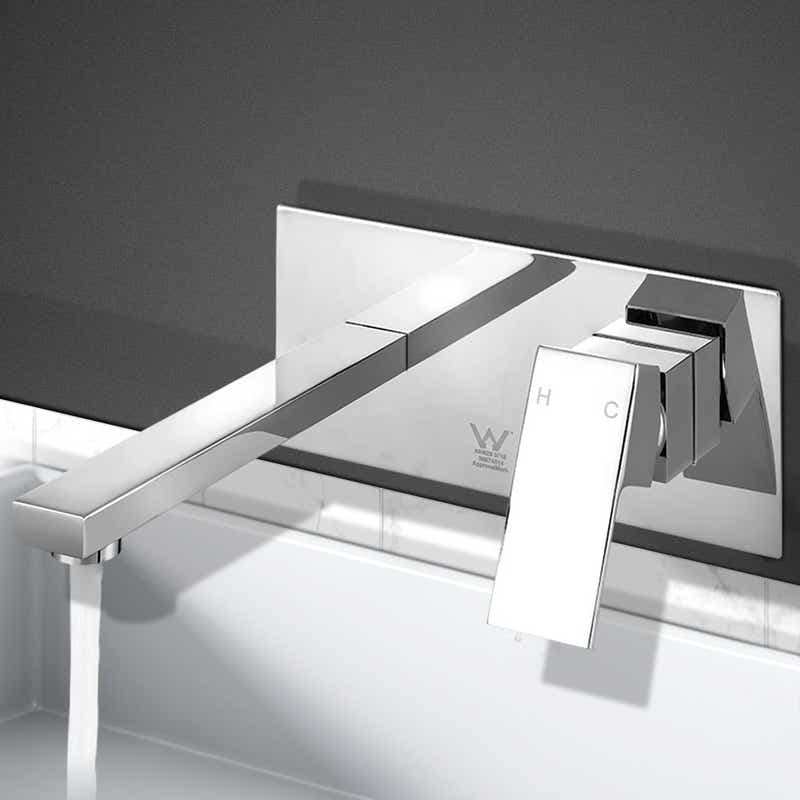 DS NA WELS Bathroom Tap Wall Square Silver Basin Mixer Taps Vanity Brass Faucet