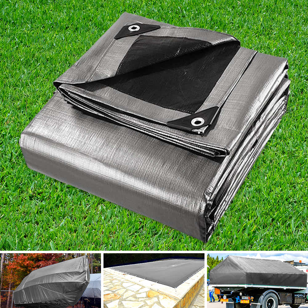 DS NA Instahut 6x7.3m Camping Tarp Poly Tarpaulin Heavy Duty Cover 180gsm Silver