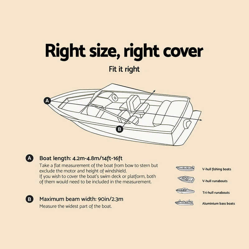 DS NA Seamanship 14- 16ft Boat Cover Trailerable Marine Grade 600D