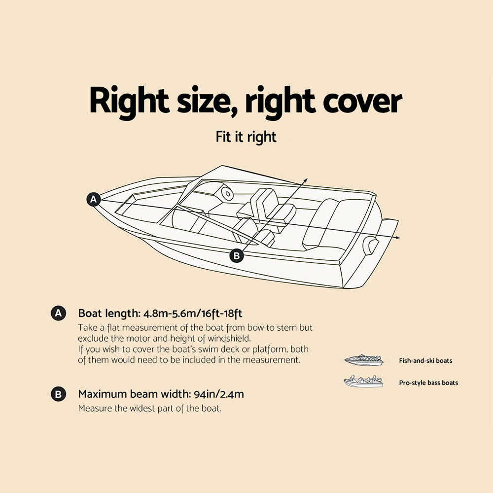 DS NA Seamanship 16-18.5ft Boat Cover Trailerable Marine Grade 600D