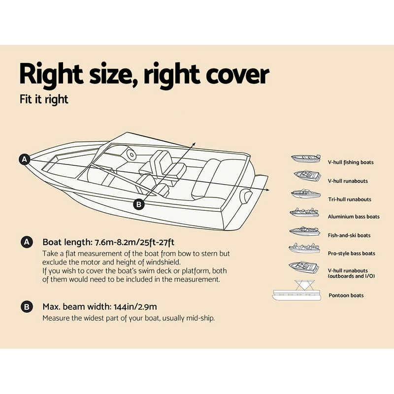 DS NA Seamanship 25-27ft Boat Cover Trailerable Jumbo 600D Marine Heavy Duty