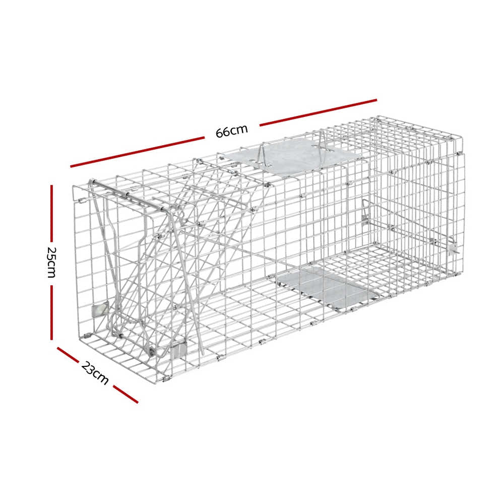 Humane Animal Trap Cage 66 x 23 x 25cm - Silver