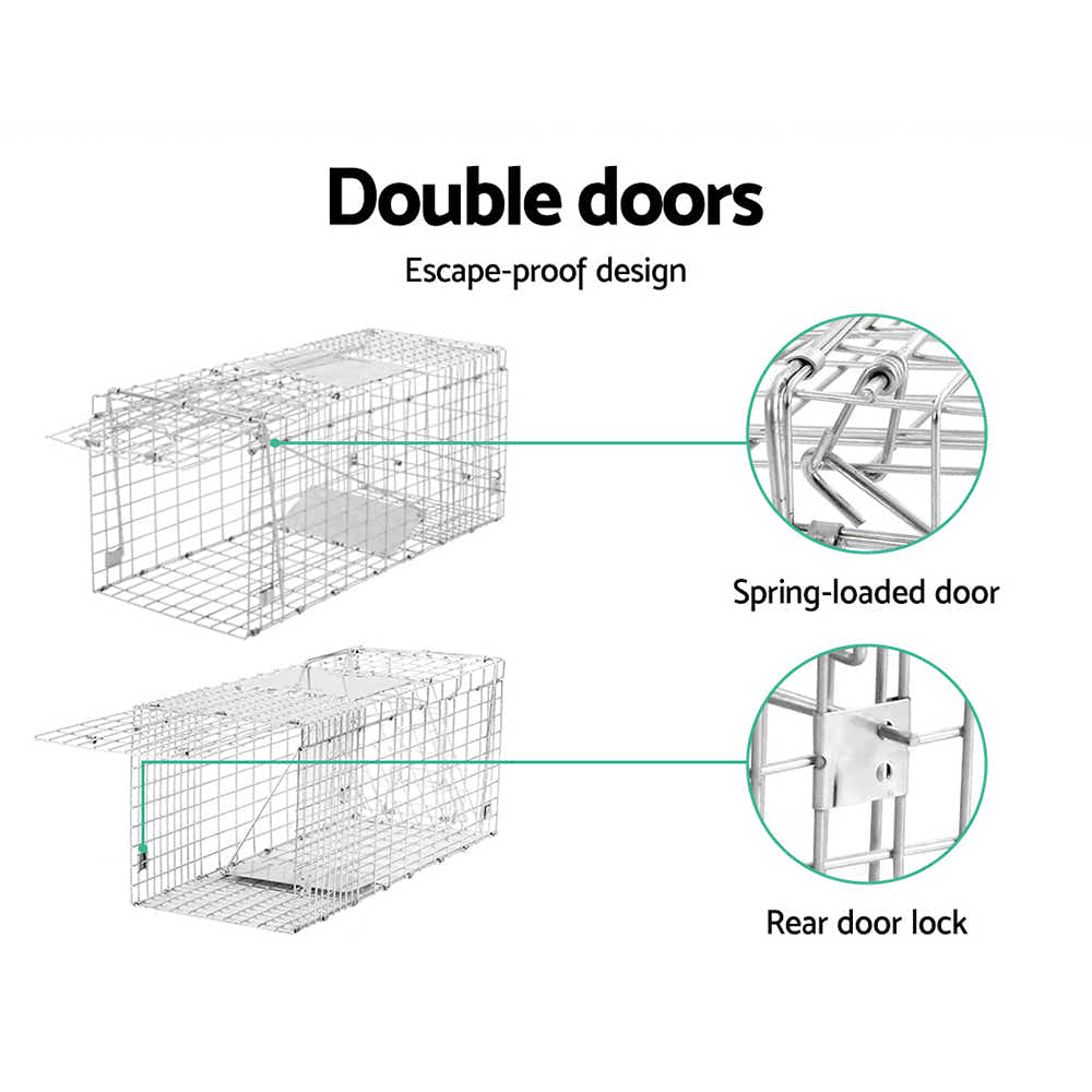 Humane Animal Trap Cage 66 x 23 x 25cm - Silver