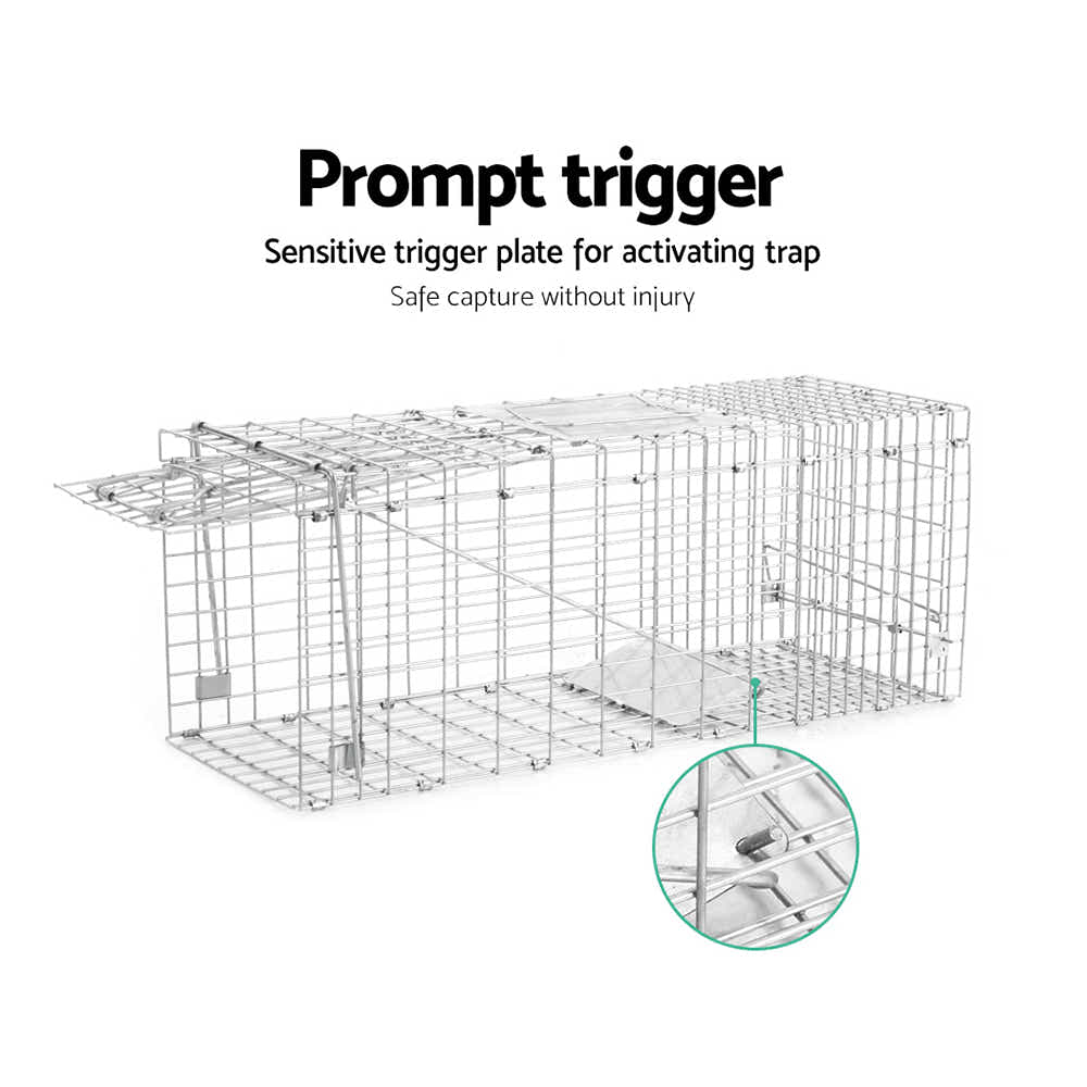 Humane Animal Trap Cage 66 x 23 x 25cm - Silver