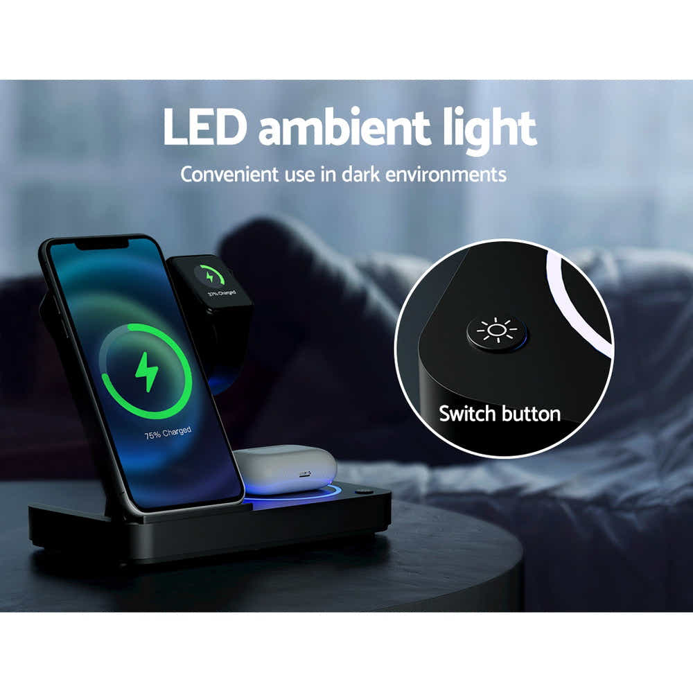 DS NA Devanti 4-in-1 Wireless Charger Station Fast Charging for Phone Black