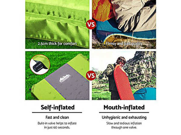 DS NA Self Inflating Mattress Camping Sleeping Mat Air Bed Pad Single Green