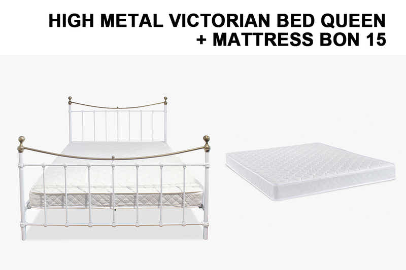 Victorian High Bed with Bonnell Mattress Combo - Queen