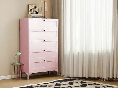 Lonna Steel 5-Drawer Tallboy - Pink