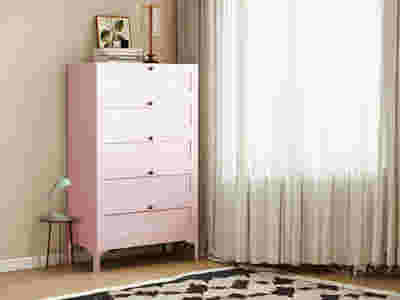 Lonna Steel 5-Drawer Tallboy - Pink