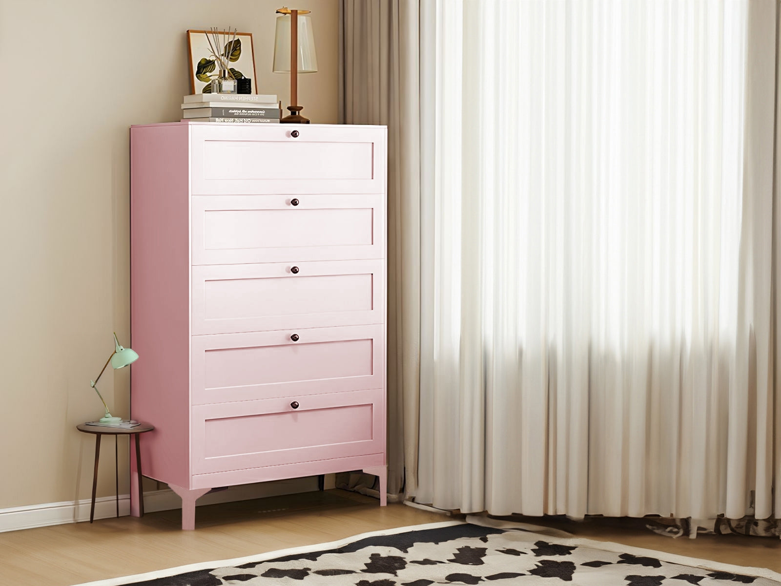 Lonna Steel 5-Drawer Tallboy - Pink