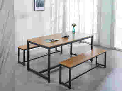 Wooden Dining Bench with Metal Legs - 140 cm