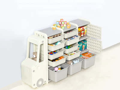 Car Shape Kids Toy Storage Shelf Set  2x2 White