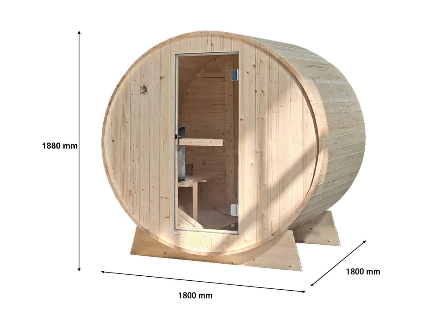 2-4 Person Outdoor Barrel Sauna With Red Bitumen Roof Upgraded