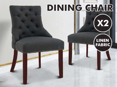 Nappi Linen Dining Chair Charcoal - Set of 2