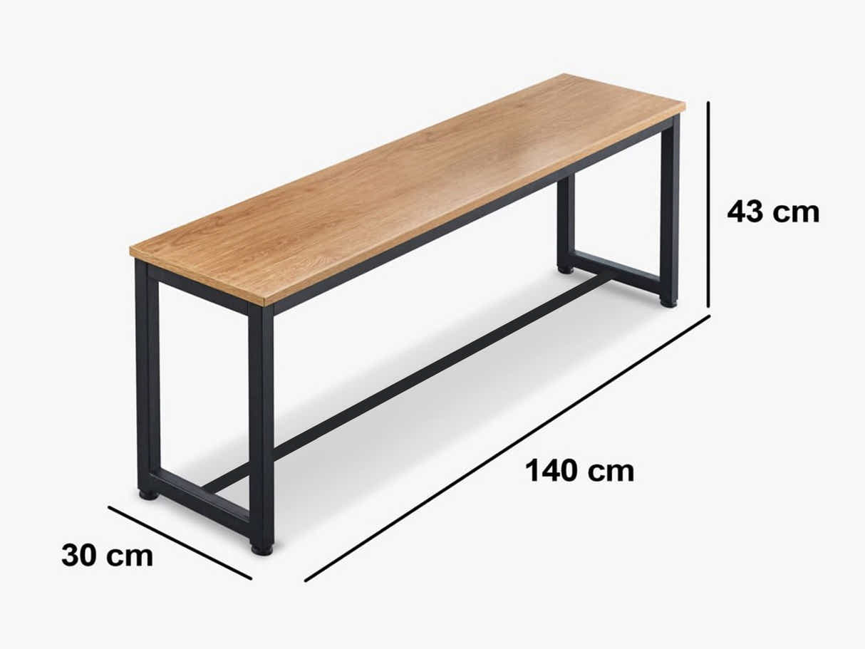 DS Wooden Dining Bench with Metal Legs - 140 cm