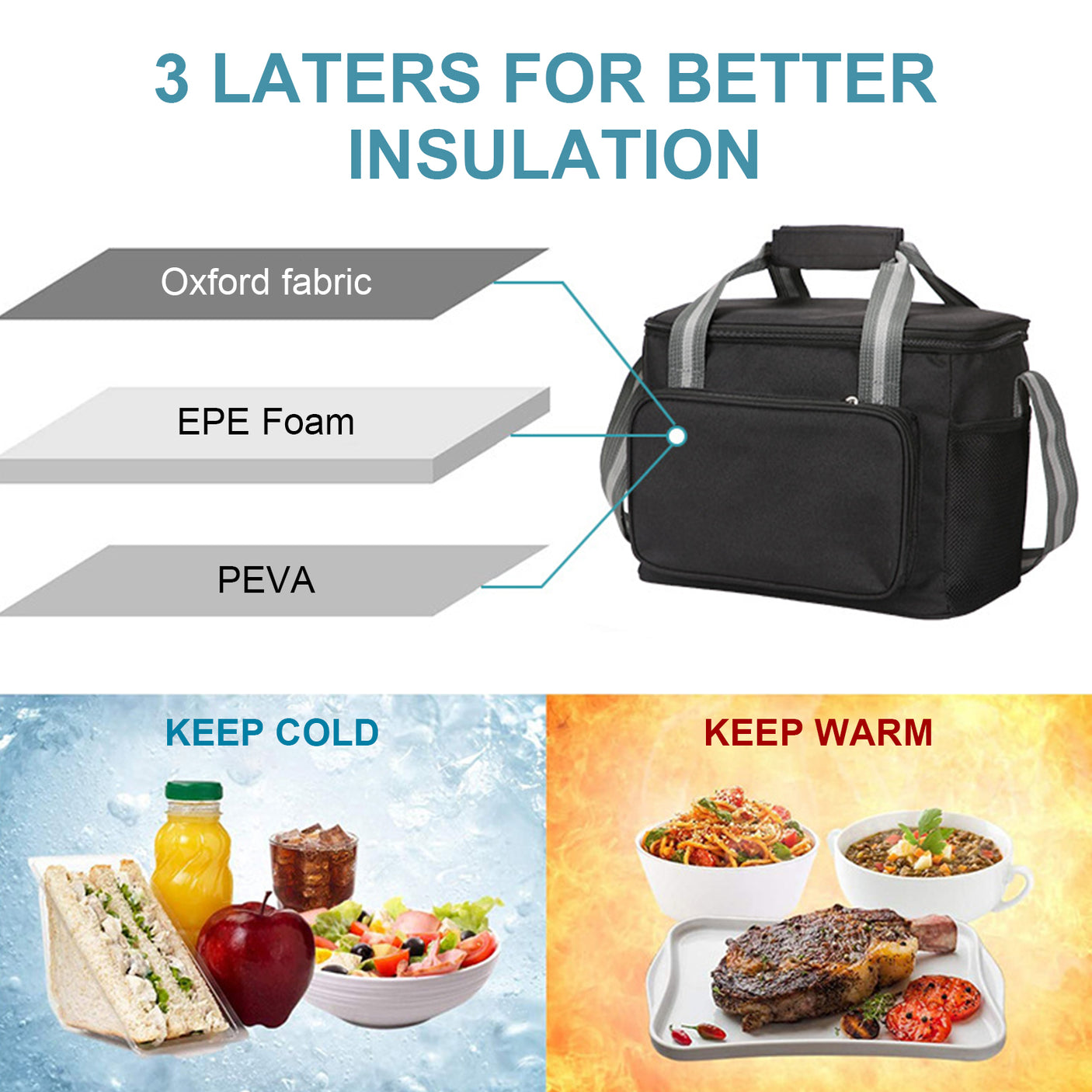 DS BS 14L Large Capacity Insulated Cooler Leakproof Tote Bag-Grey