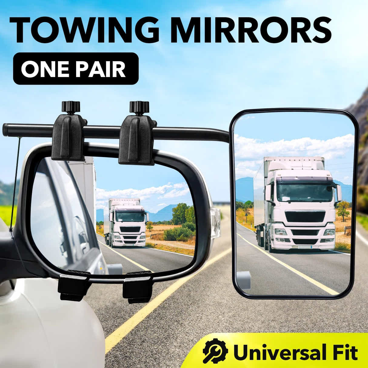 DS BD 2 Towing Mirrors Caravan Car Safety Convex Flat Mirror Clipon Side 4X4