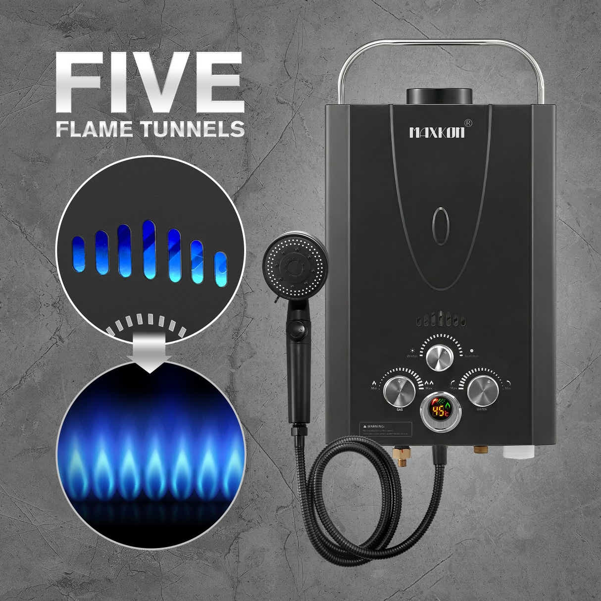 DS BD Maxkon Gas Hot Water Heater Instant Camping Shower System 7 in 1 10L