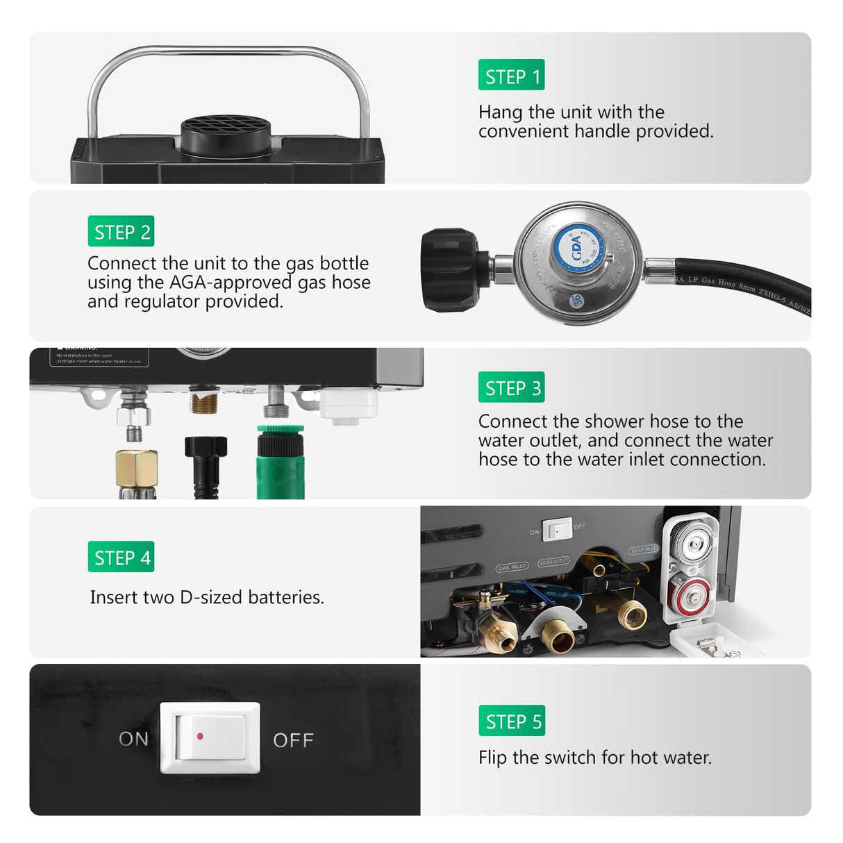 DS BD Maxkon Gas Hot Water Heater Instant Camping Shower System 7 in 1 10L