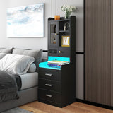 DS BD Bedside Table Bookshelf LED Nightstand Lamp Wooden Shelf Charging Station