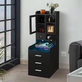 DS BD Bedside Table Bookshelf LED Nightstand Lamp Wooden Shelf Charging Station