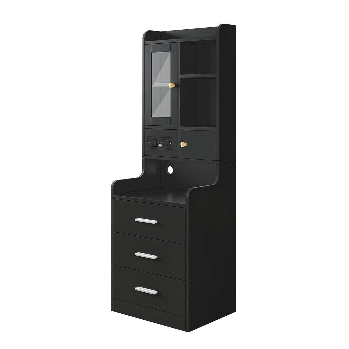 DS BD Bedside Table Bookshelf LED Nightstand Lamp Wooden Shelf Charging Station