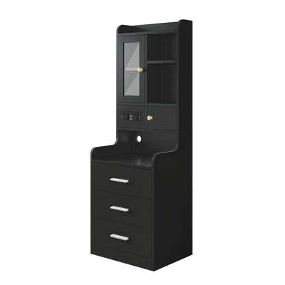 DS BD Bedside Table Bookshelf LED Nightstand Lamp Wooden Shelf Charging Station