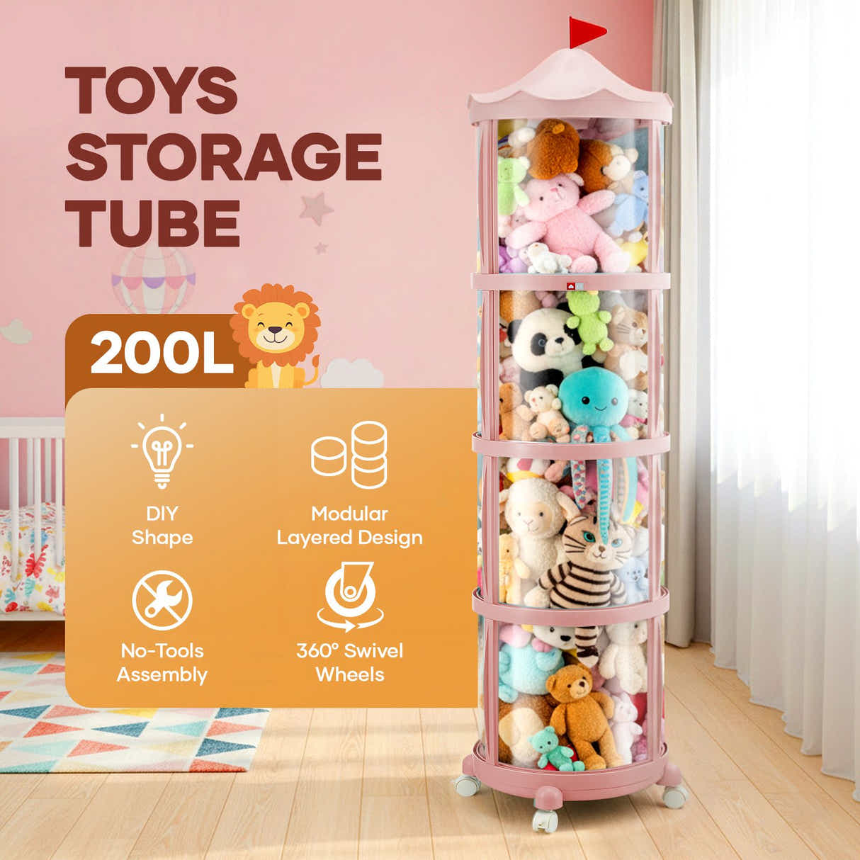 DS BD Kids Toys Storage Tube Box Stuffed Animal Zoo Plush Soft Doll Organiser